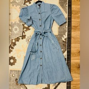 Who What Wear denim puff sleeves belted midi shirt dress size Small